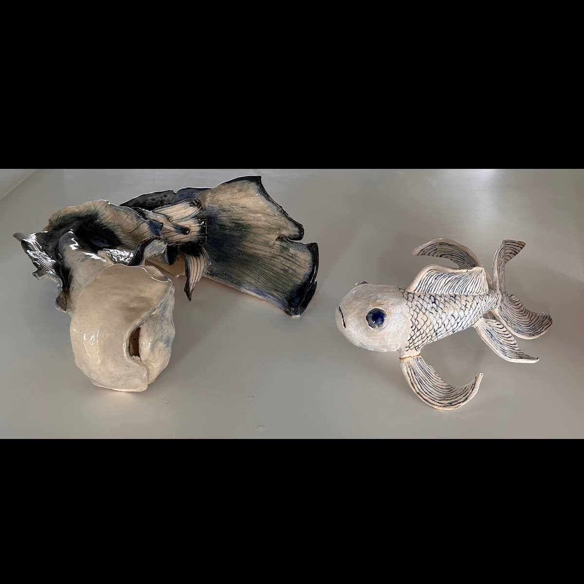 Student sculpture titled "Surface Techniques"