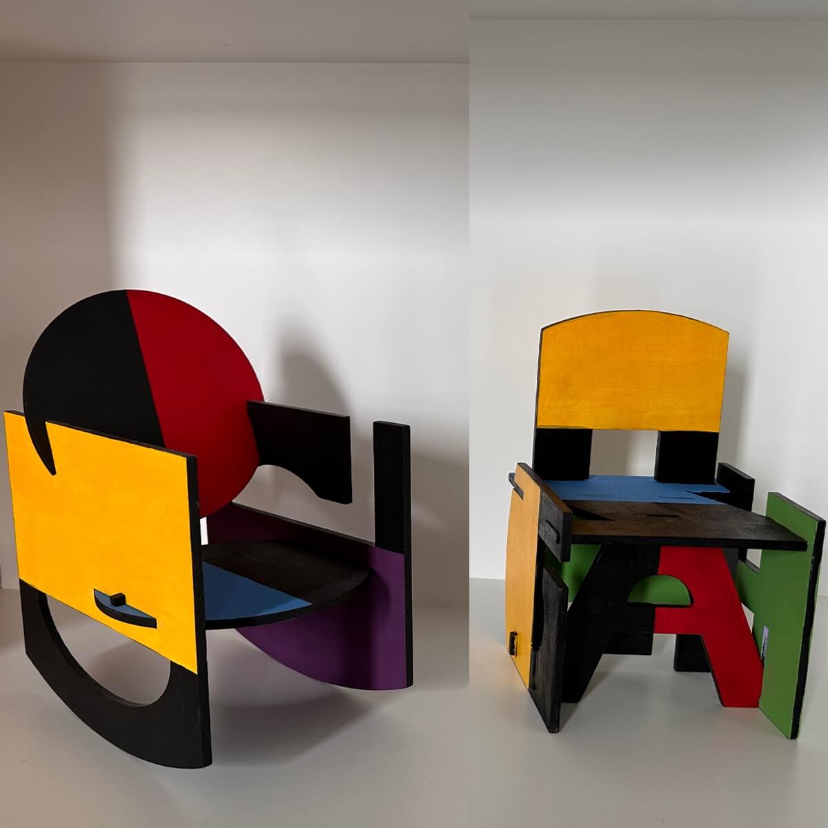 Two colorful student chair designs